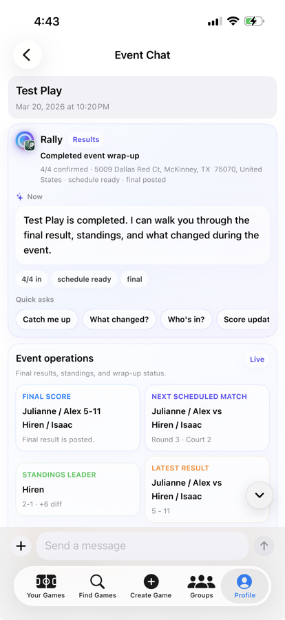 Serve Sports event chat screen