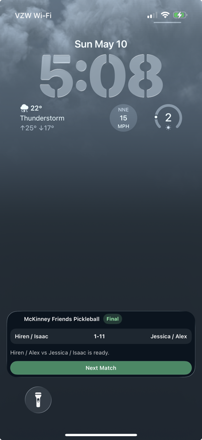 Serve Sports next match Live Activity